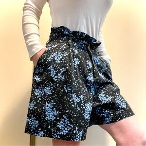 Who What Wear Linen Black and Blue High Waist Bermuda Shorts